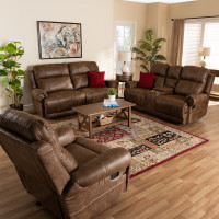 Baxton Studio 7075I-Light Brown-3PC Living Room Set Baxton Studio Buckley Modern and Contemporary Light Brown Faux Leather Upholstered 3-Piece Reclining Living Room Set